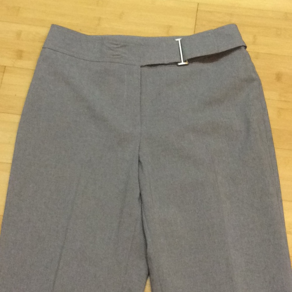 Light gray dress pants with unique buckle 'belt'